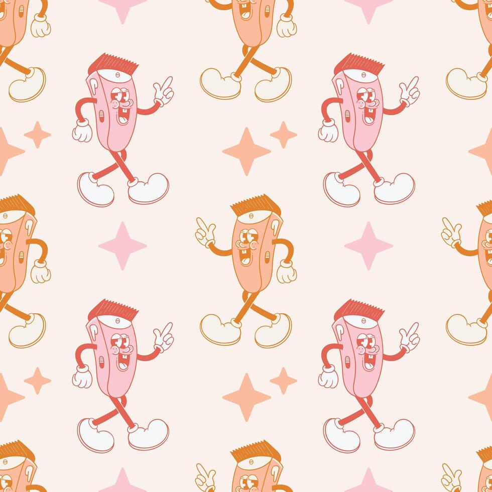 retro style hair shaver character seamless pattern vector