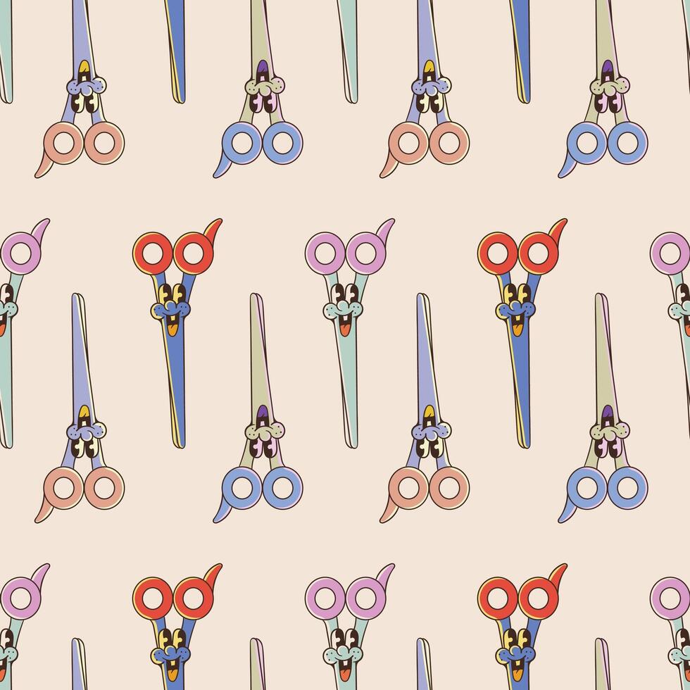 Funny Scissors Cartoon Retro Seamless Pattern vector