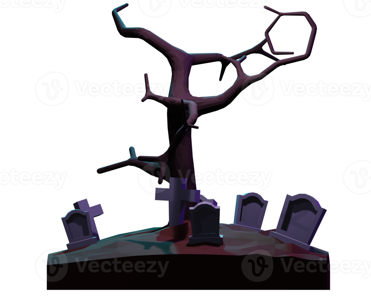A 3d image of a graveyard with tombstones png