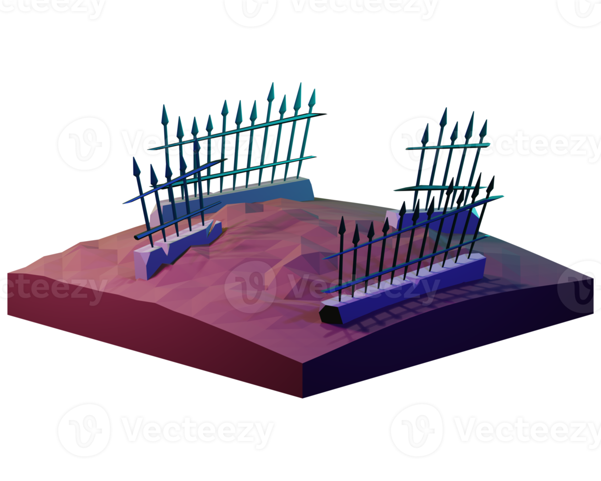 A 3d rendering of a fence with a fence post png