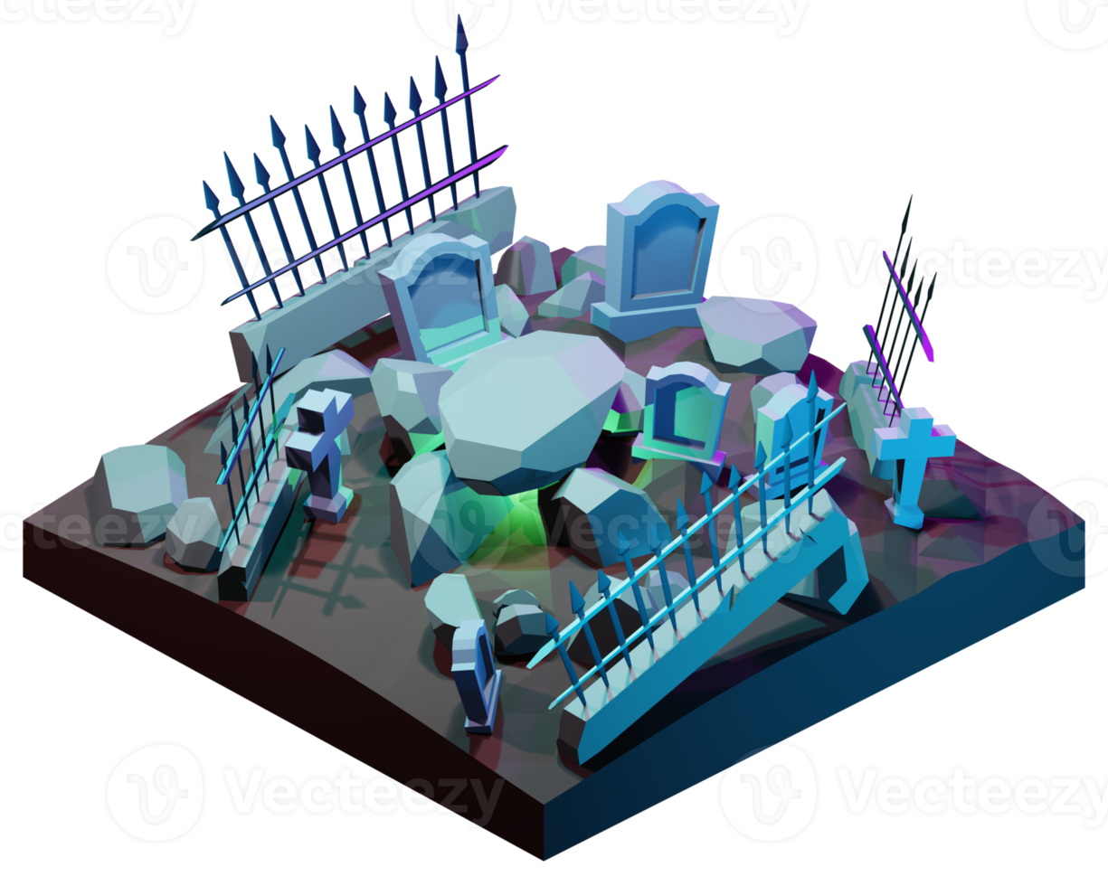 A low poly model of a graveyard with a fence and a gate png