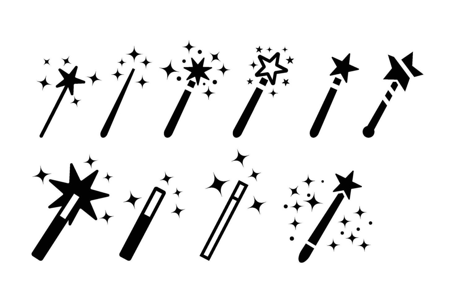 A set of black and white magic wand stickers vector