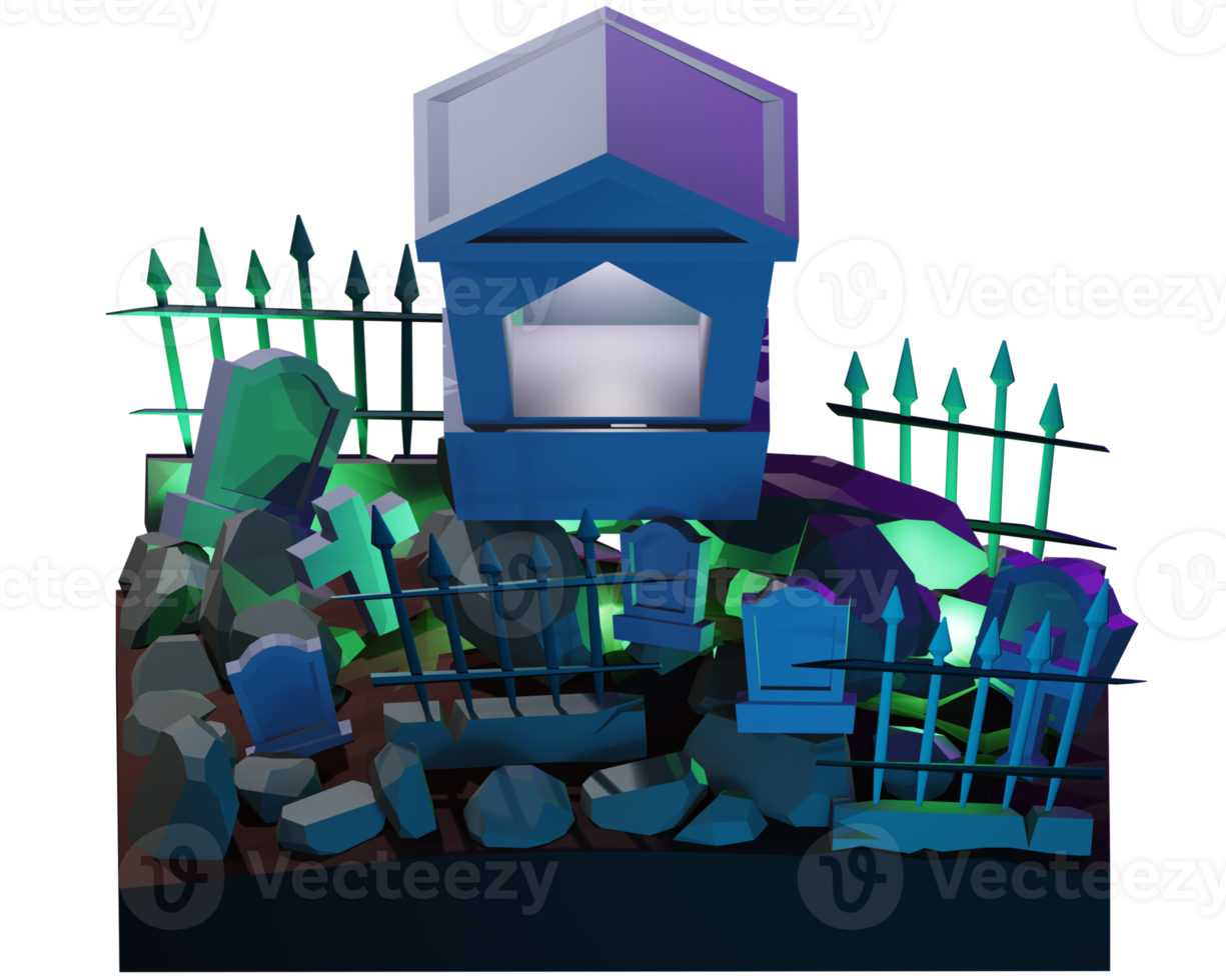 A graveyard with a house and a grave png
