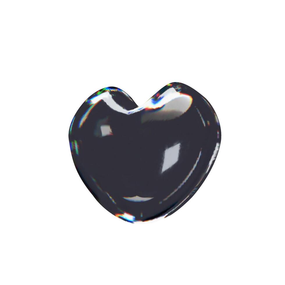 3d render glossy heart. three-dimensional illustration. Glassmorphism crystal design. Abstract shape glasses. Realistic transparent element rainbow gradient. Hologram diamond refraction prism. vector
