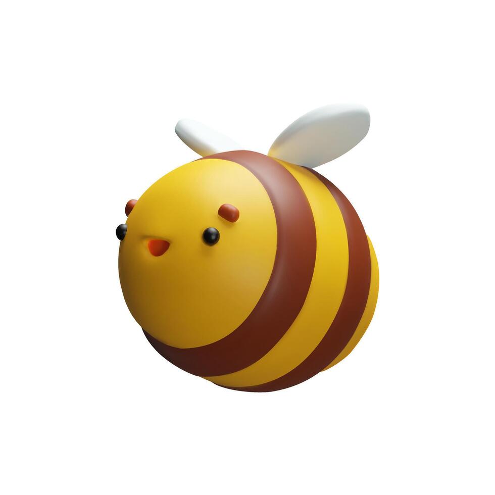 3d rendering striped bee side. Cute yellow honey insect. Wild Animal character for eco wax product. Bubble honeybee mascot. illustration in cartoon style. Plasticine Stylized wasp with wings. vector