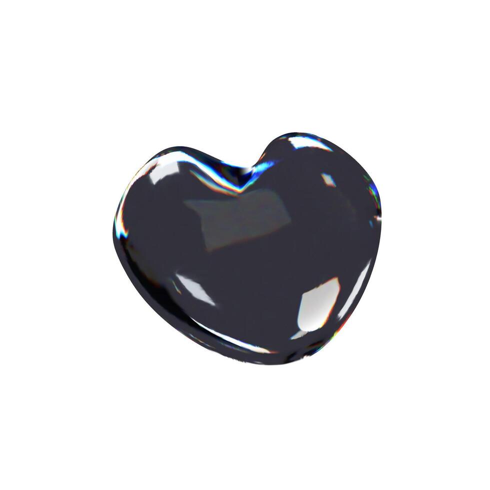 3d render glossy heart. three-dimensional illustration. Abstract shape of glasses. Realistic crystal valentine element with rainbow gradient. Hologram diamond refraction prism. Trendy material vector