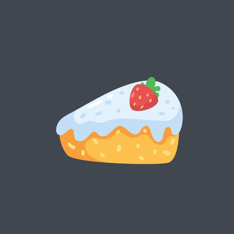 cheese cake with vanilla cream and strawberry fruit in flat design. vector
