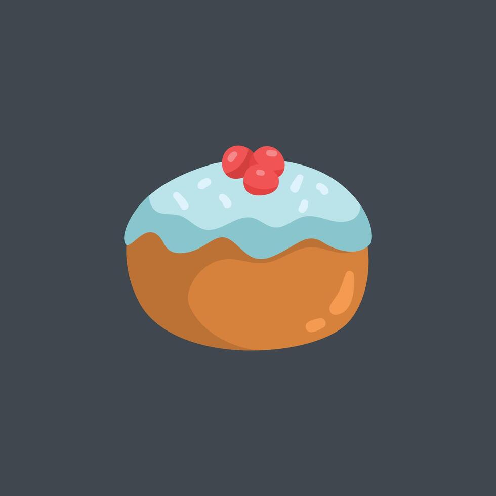 brown cake with vanilla cream and berry fruit in flat design. vector