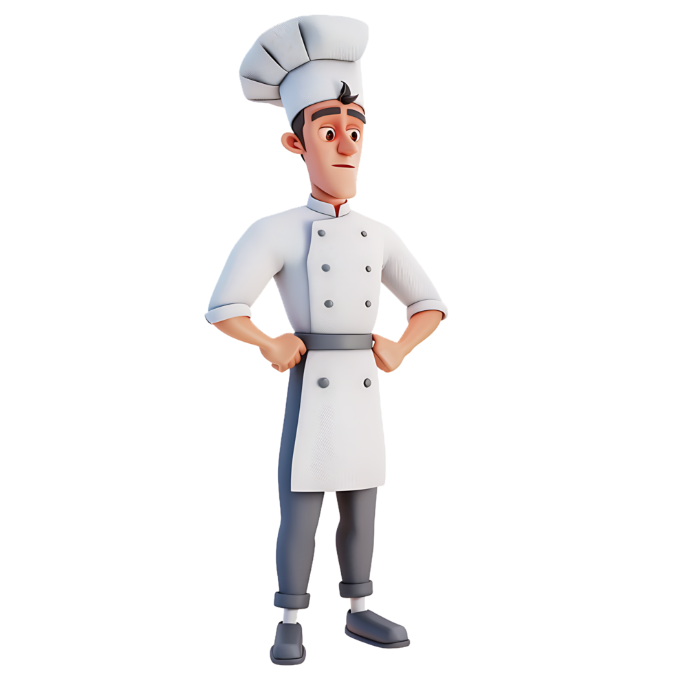 Cartoon Chef with Hands on Hips in a White Uniform png
