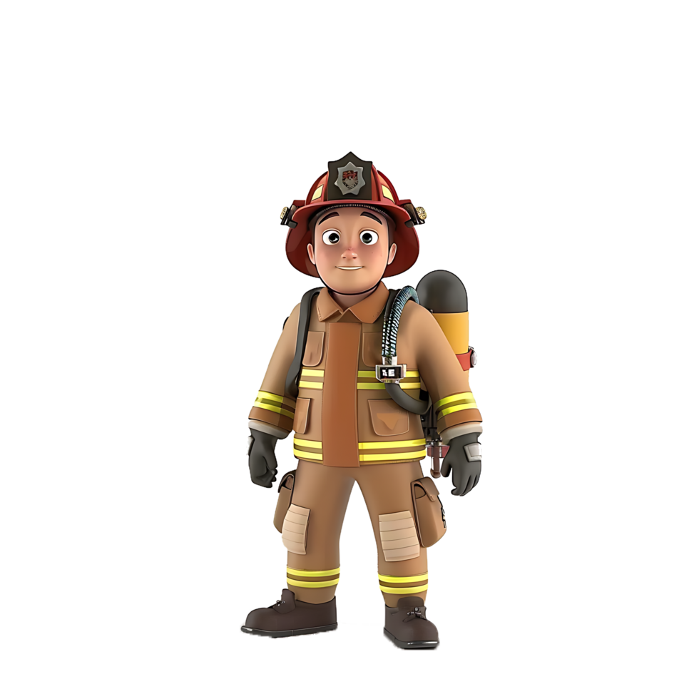 Cartoon Firefighter in Uniform with Oxygen Tank png