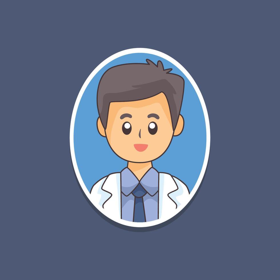 male doctor in oval frame in flat design. vector