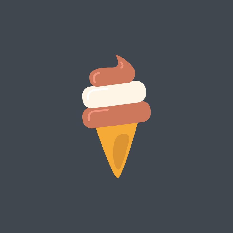 chocolate vanilla ice cream cone in flat design. vector