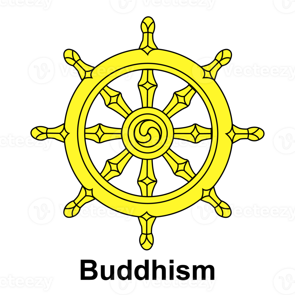 Wheel Dharma. Symbol birth and death, process attaining enlightenment. Dharmachakra. Wheel with eight spokes. Eightfold path. png