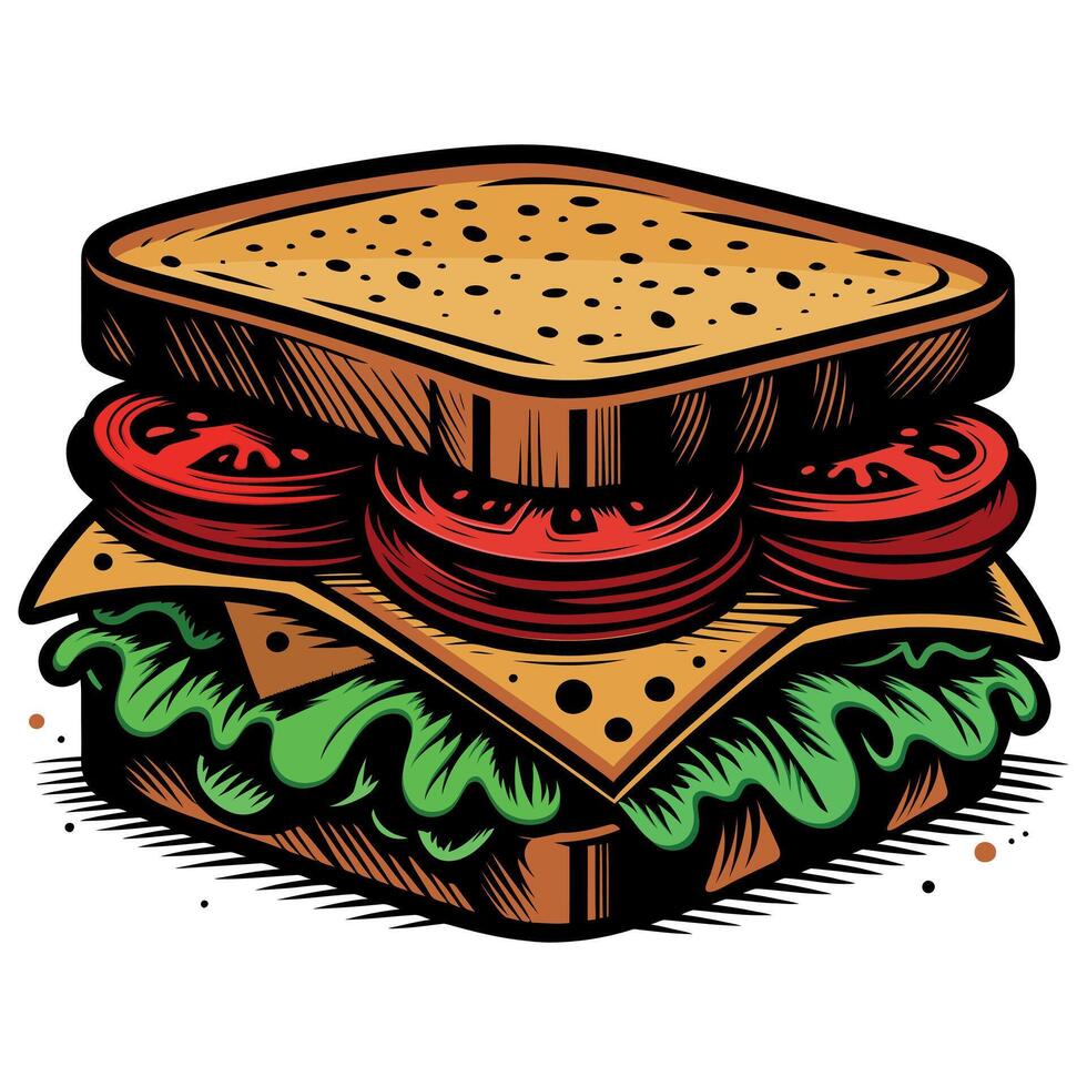 Sandwich with cheese lettuce and tomato for food Concept design template Isolated illustration vector