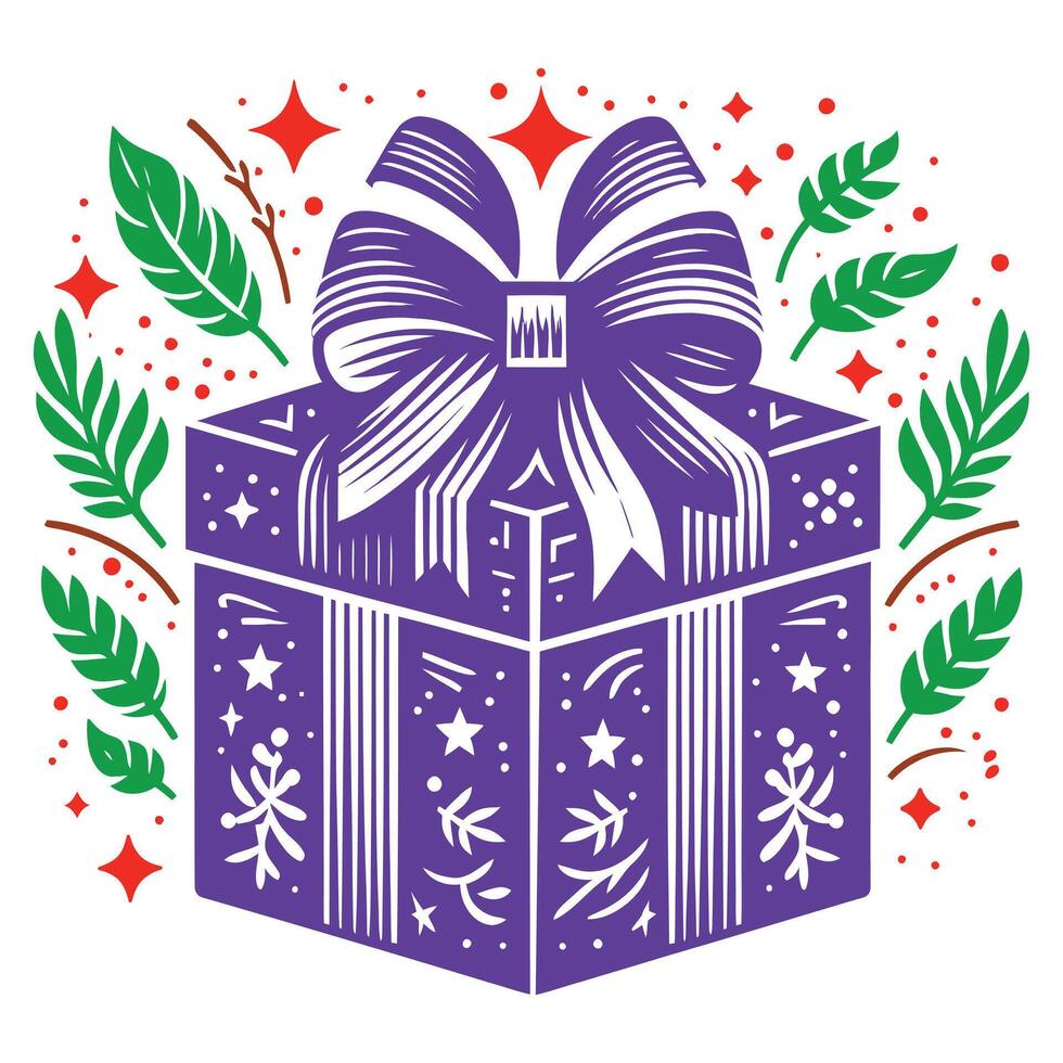 Big gift box with leaf and star design template design Isolated illustration on a white background vector