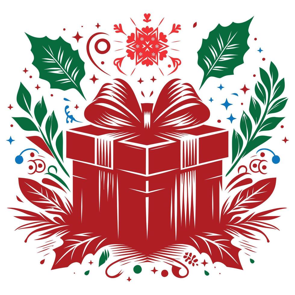 Gift for Christmas with leaf and star design Concept Isolated design illustration on a white background vector