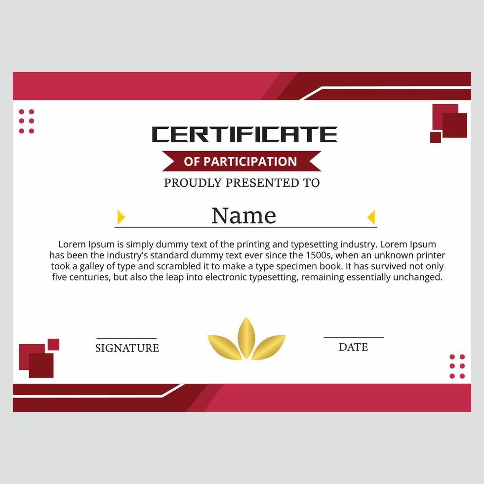 Millennial certificate template in modern red color vector