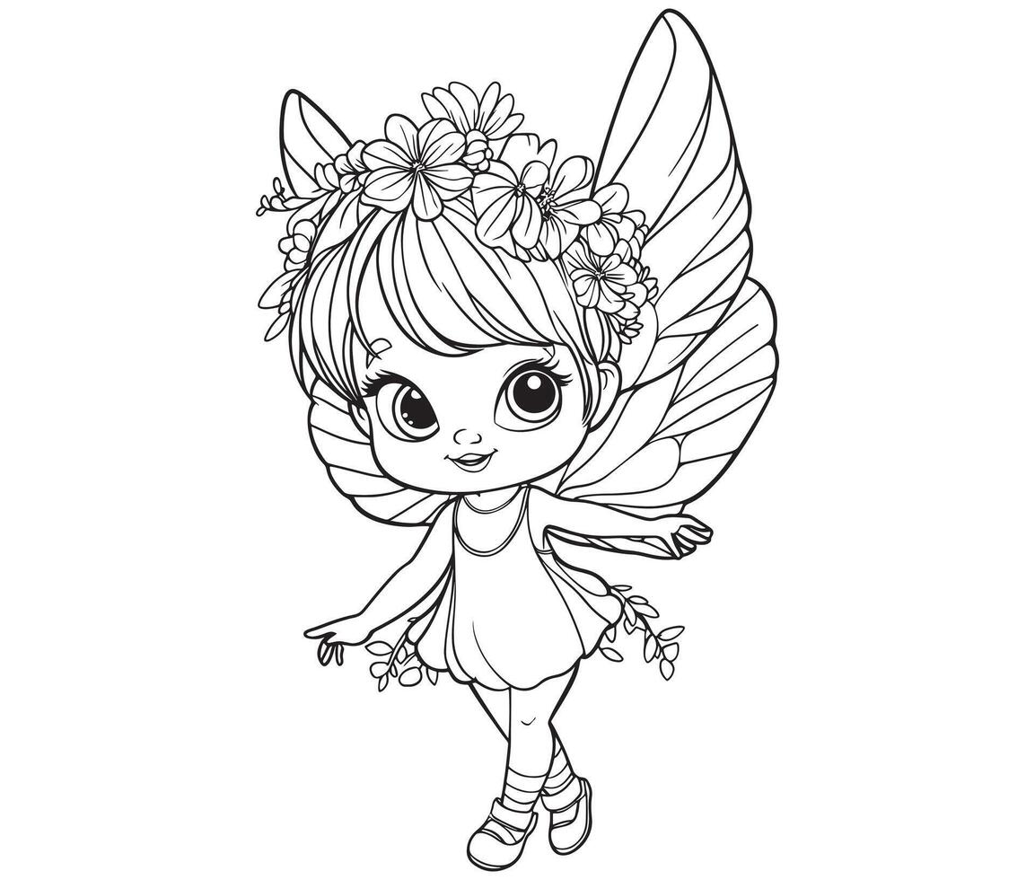 Fairy illustration , Outline wings, Fairy colouring page for kids vector