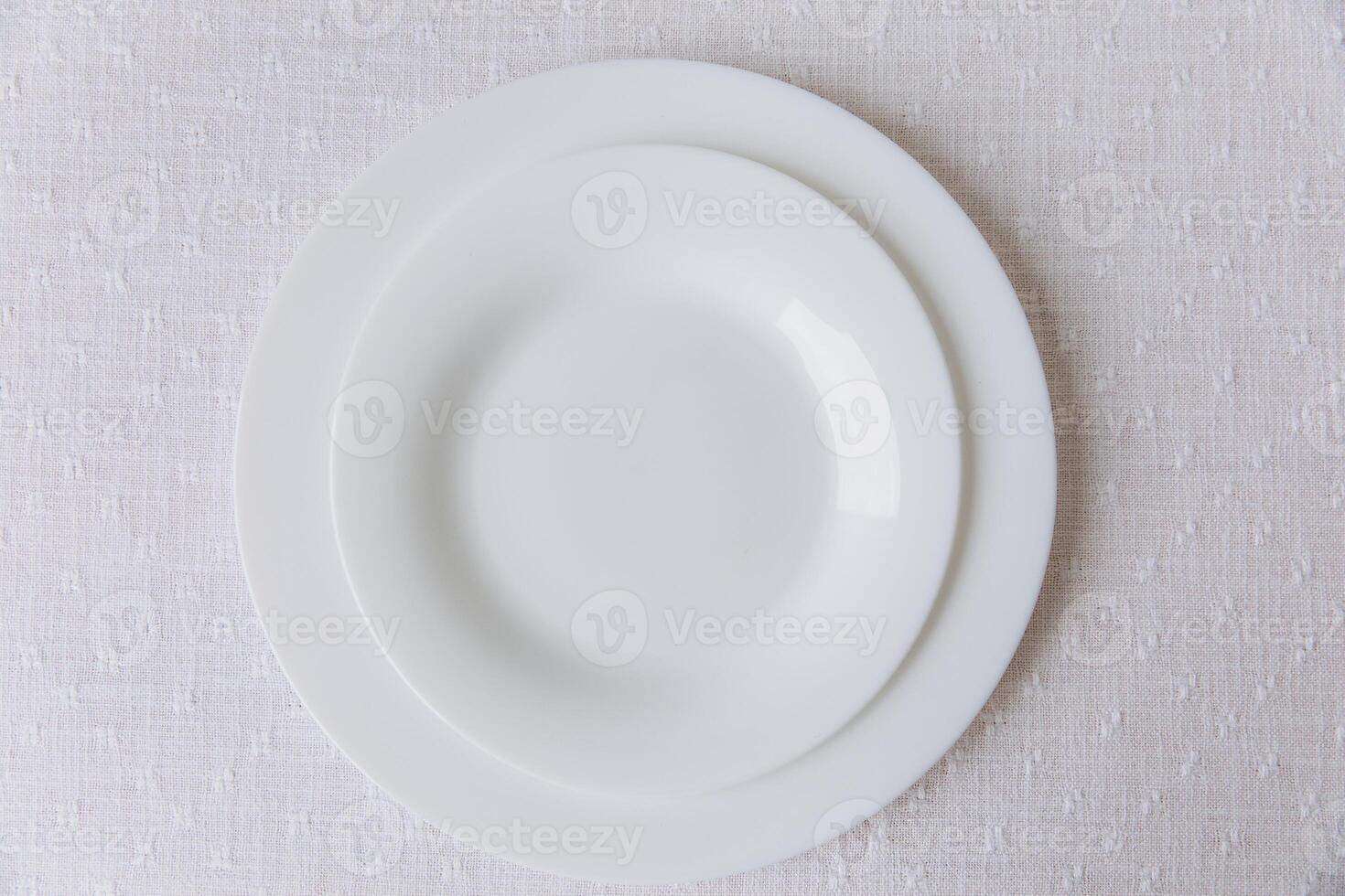 Thanksgiving set. Table setting, white plates, mockup, top view photo