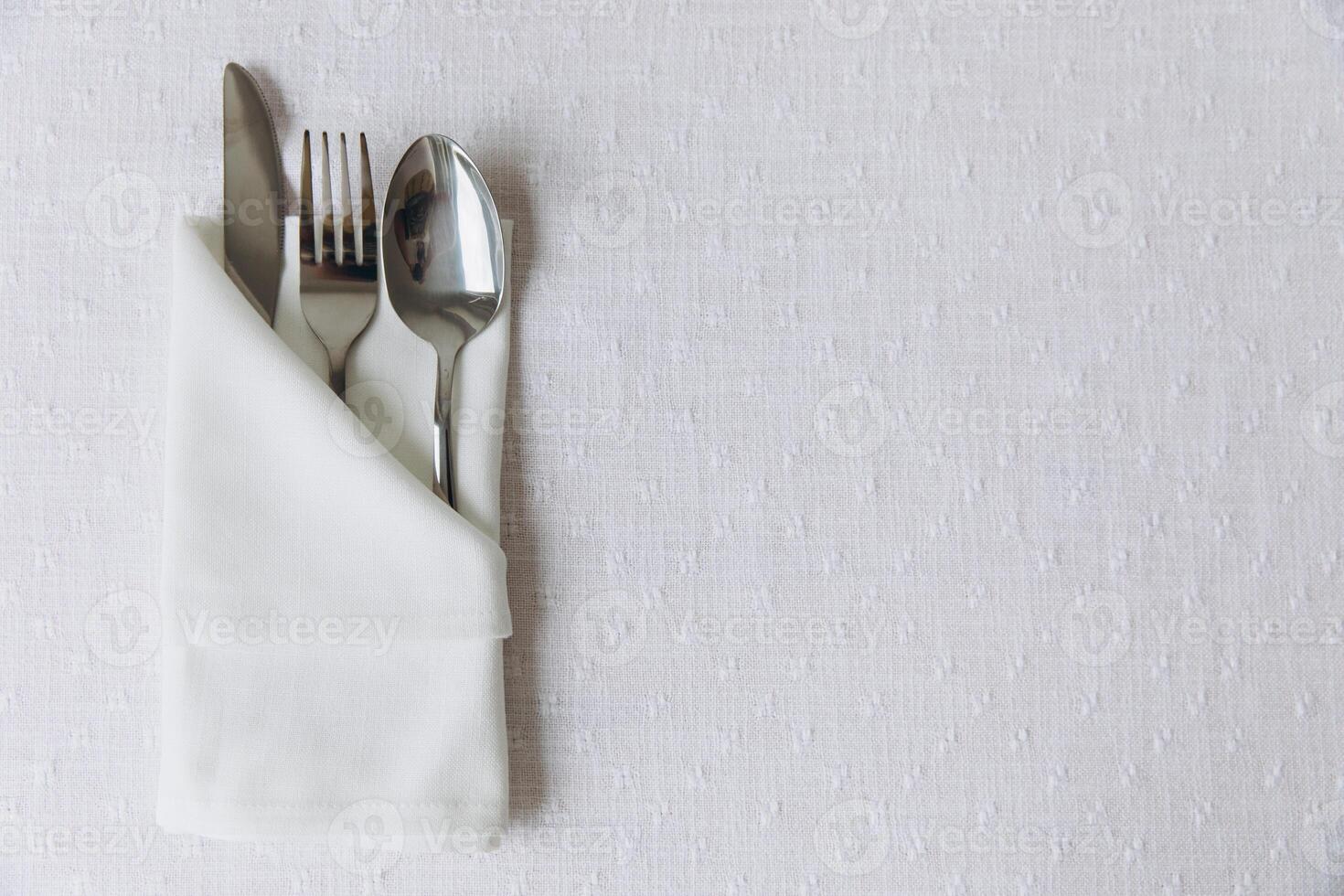 Thanksgiving. Set of utensils for serving on the white table, mockup photo