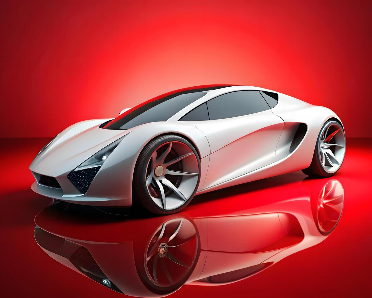 white futuristic car on red background sleek and photo