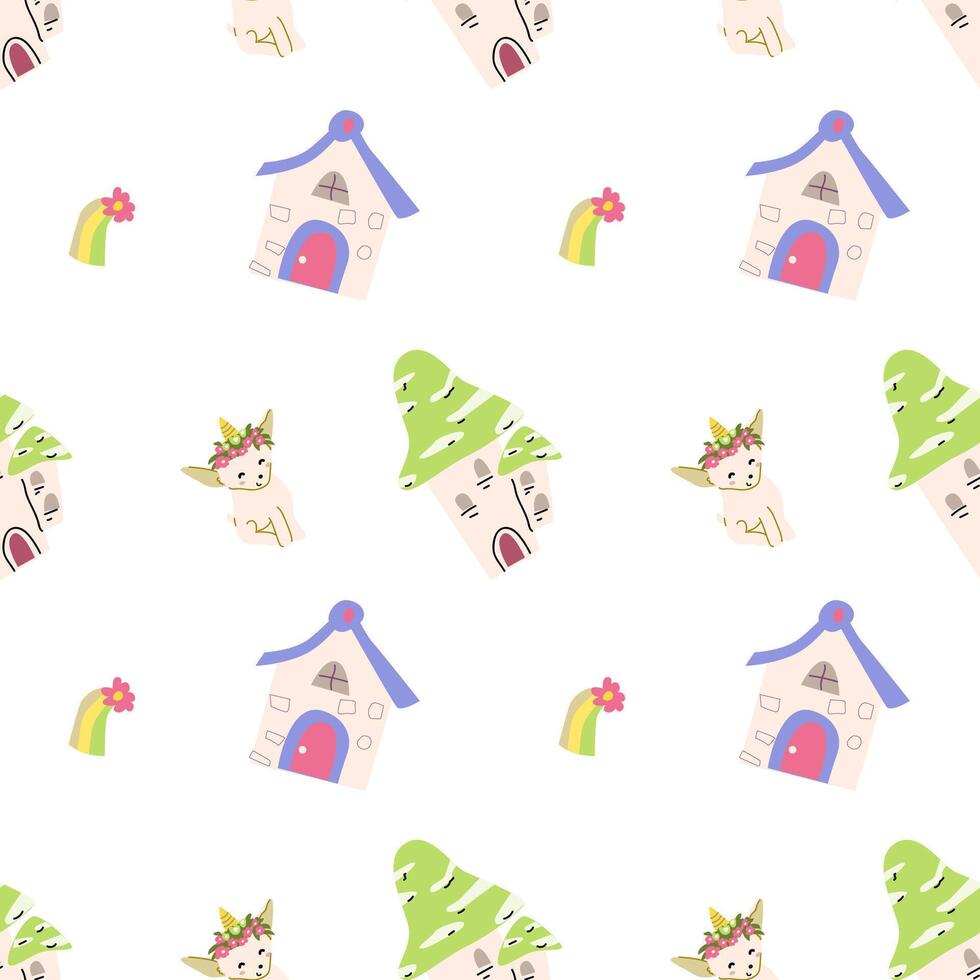 Seamless pattern with fairy house. vector