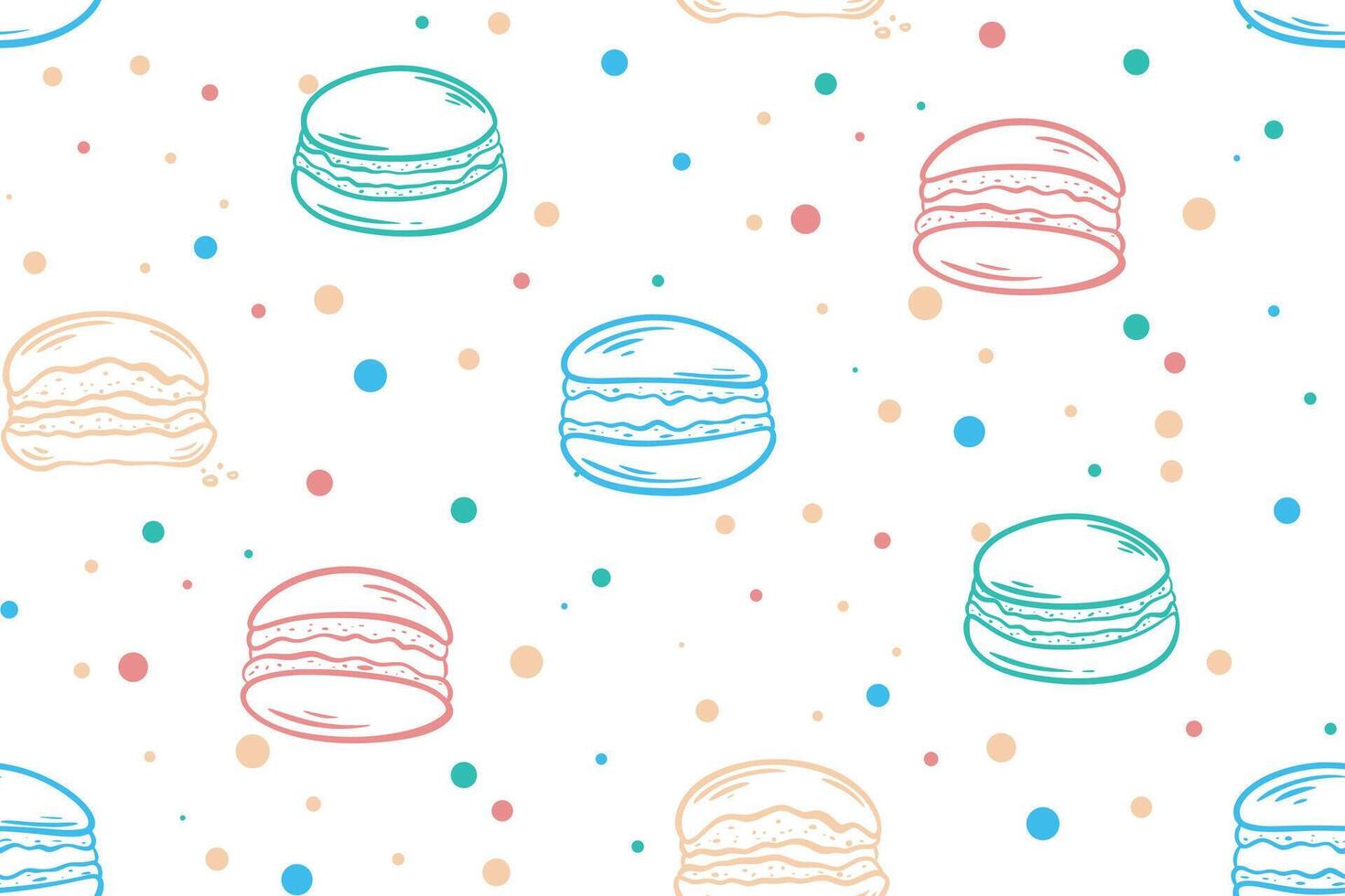Hand drawn colored outline macaroon seamless pattern vector