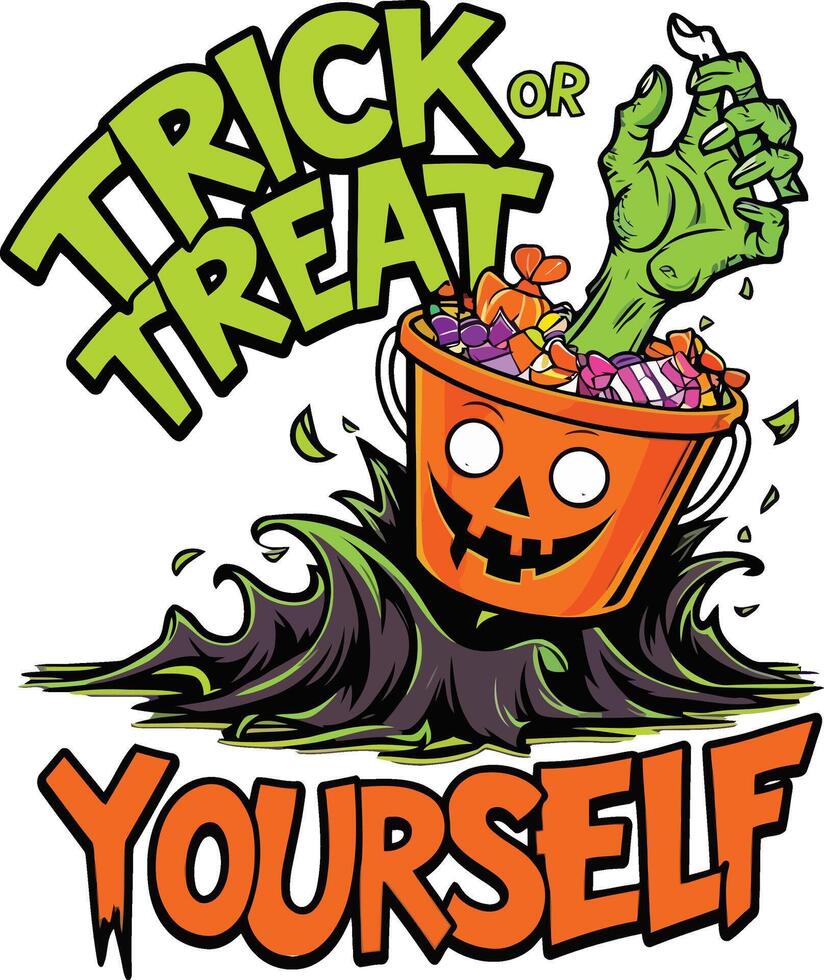 Trick or treat text effect, halloween theme text style vector