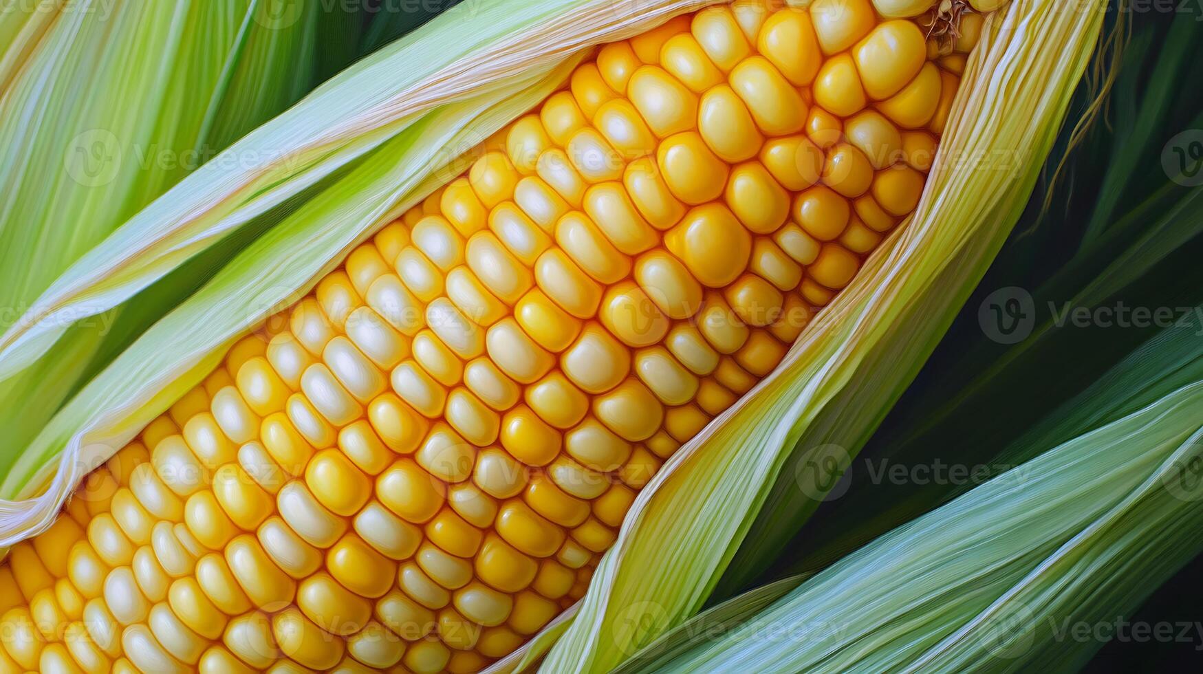 Close-up of a fresh ear of corn with husks. photo