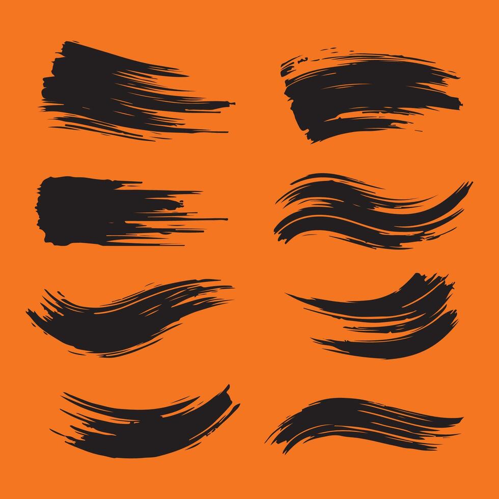A curated set of ink brush stroke silhouettes in distinct shapes and sizes vector