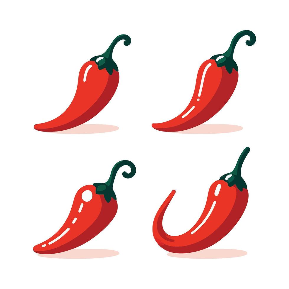 A variety of red chili peppers with fresh green stems vector