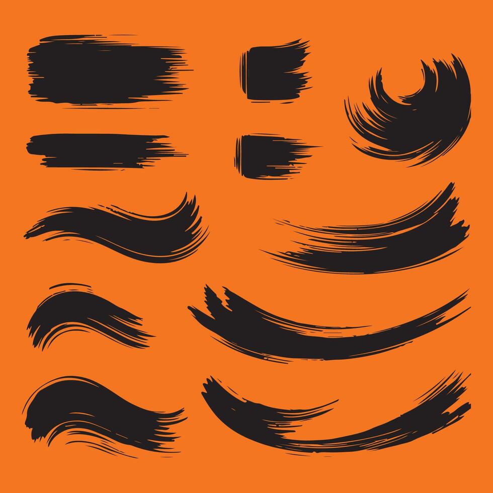 A set of ink brush stroke silhouettes showcasing different shapes and scales vector
