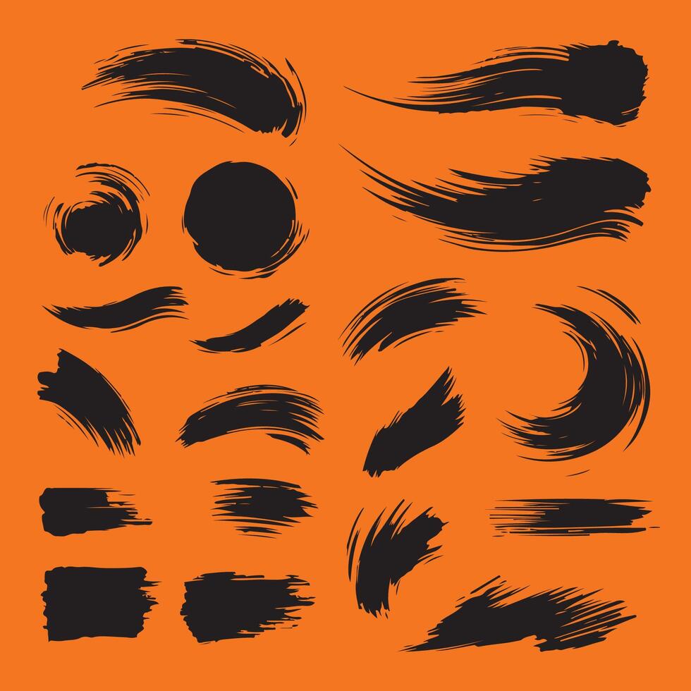 Various ink brush stroke silhouettes designed in different shapes and scales vector
