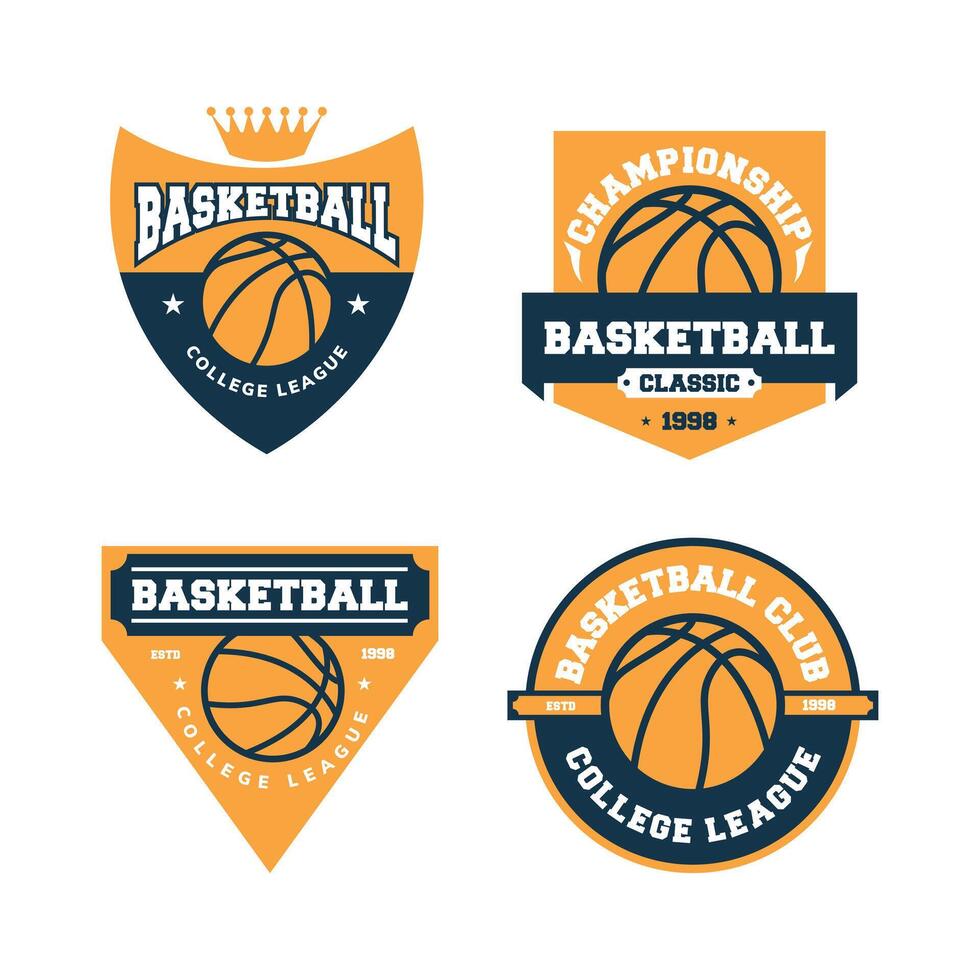 flat design of basketball set logo vector