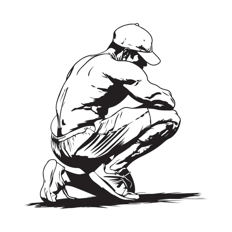 Young Man Squat On Ground Cool Stock vector