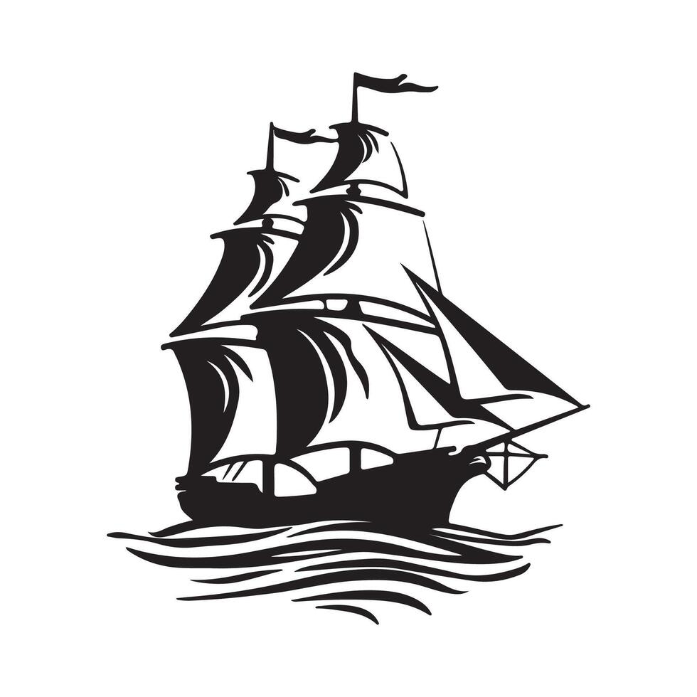 Sailing Ship Silhouette Images, Silhouette old sailing ship Image isolated on white background vector