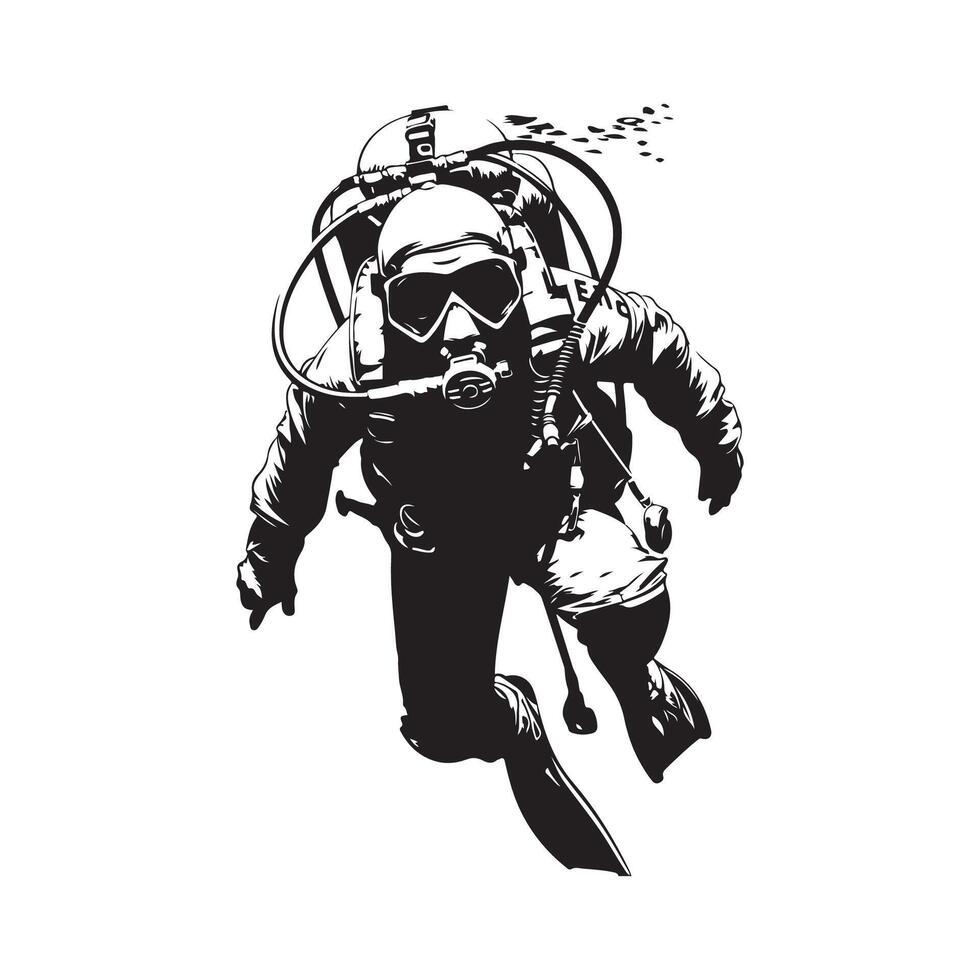 Scuba Diver Illustration Stock Image. silhouette of a Scuba Diver isolated on white background vector