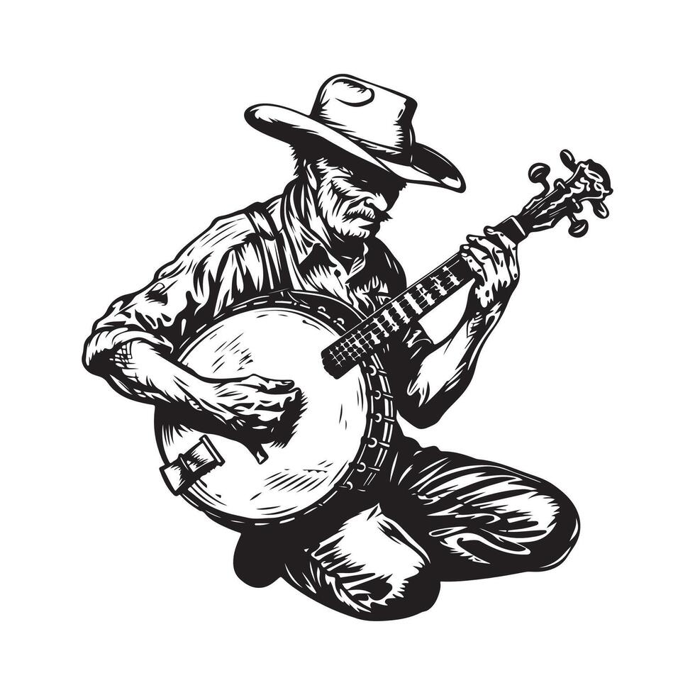 Man Playing Banjo Stock Illustrations. musician with Banjo image on white background. vector