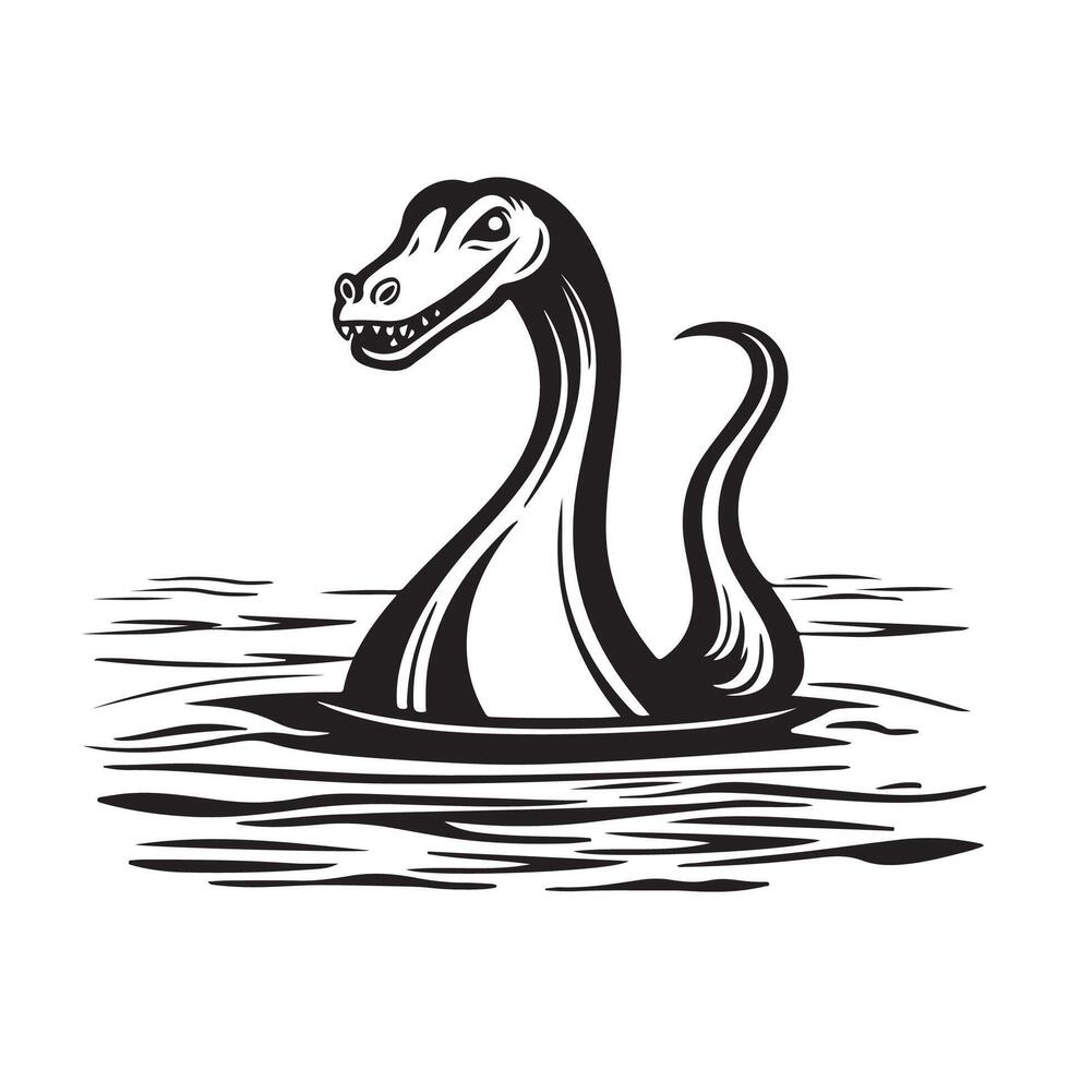 Lochness Monster on the water Stock Illustrations on white background vector