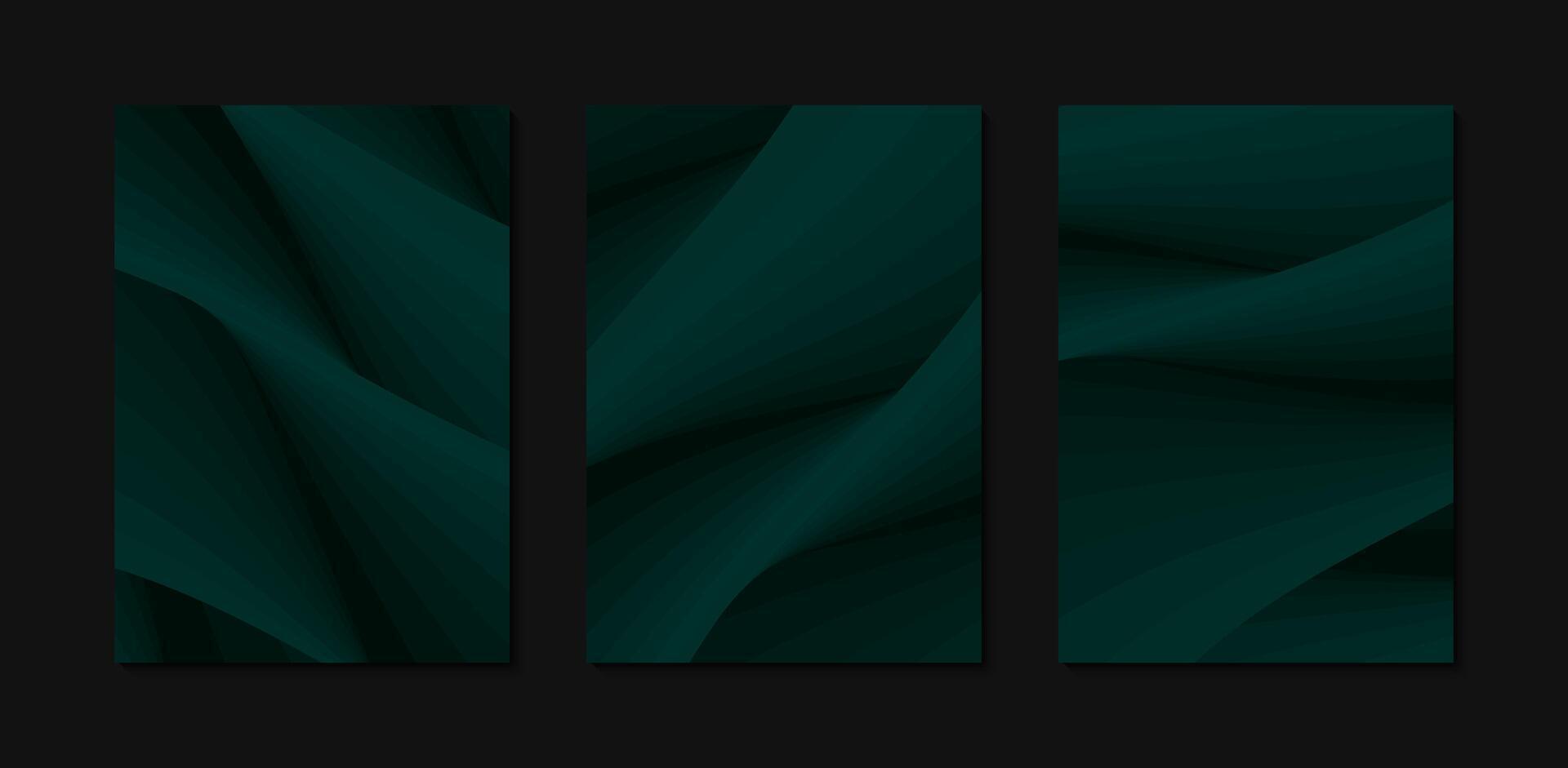 Abstract cover design template. Set of dark Green wave pattern line background. vector