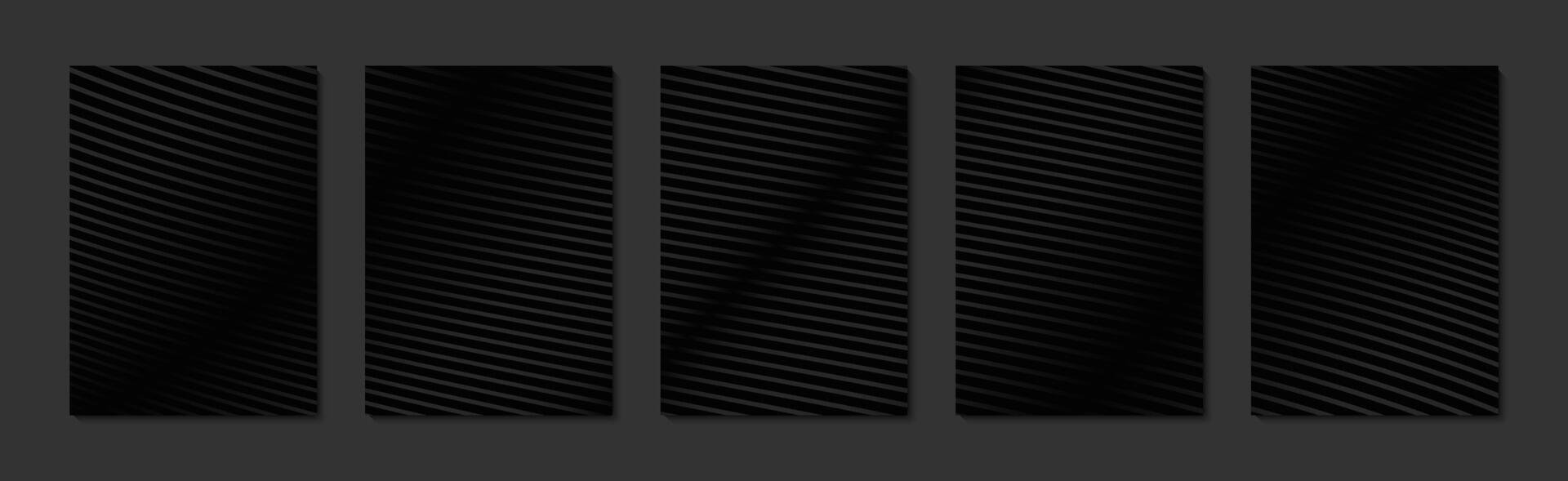 Set of Cover Template Frame Black Line Wave Abstract Design. vector
