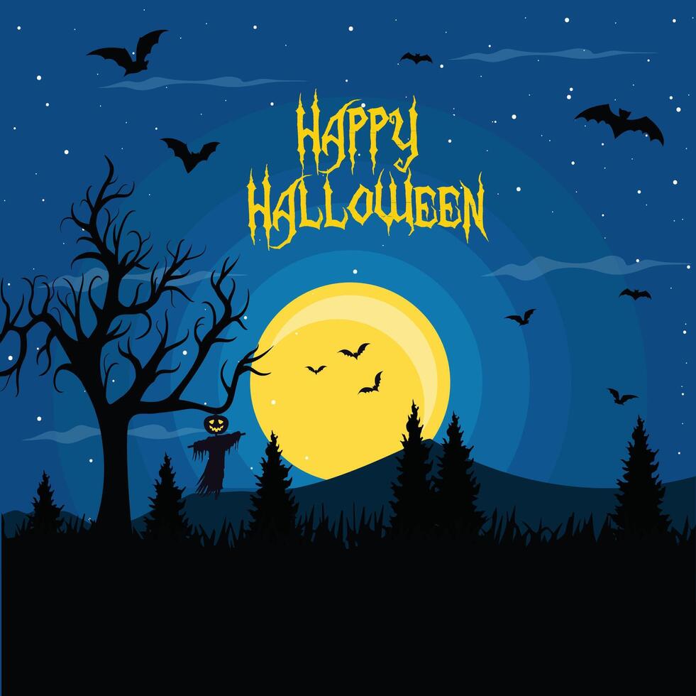 Halloween background illustration design template. Decorative Halloween background in trendy cartoon style. Happy Halloween banner, poster, greeting card or party invitation background vector