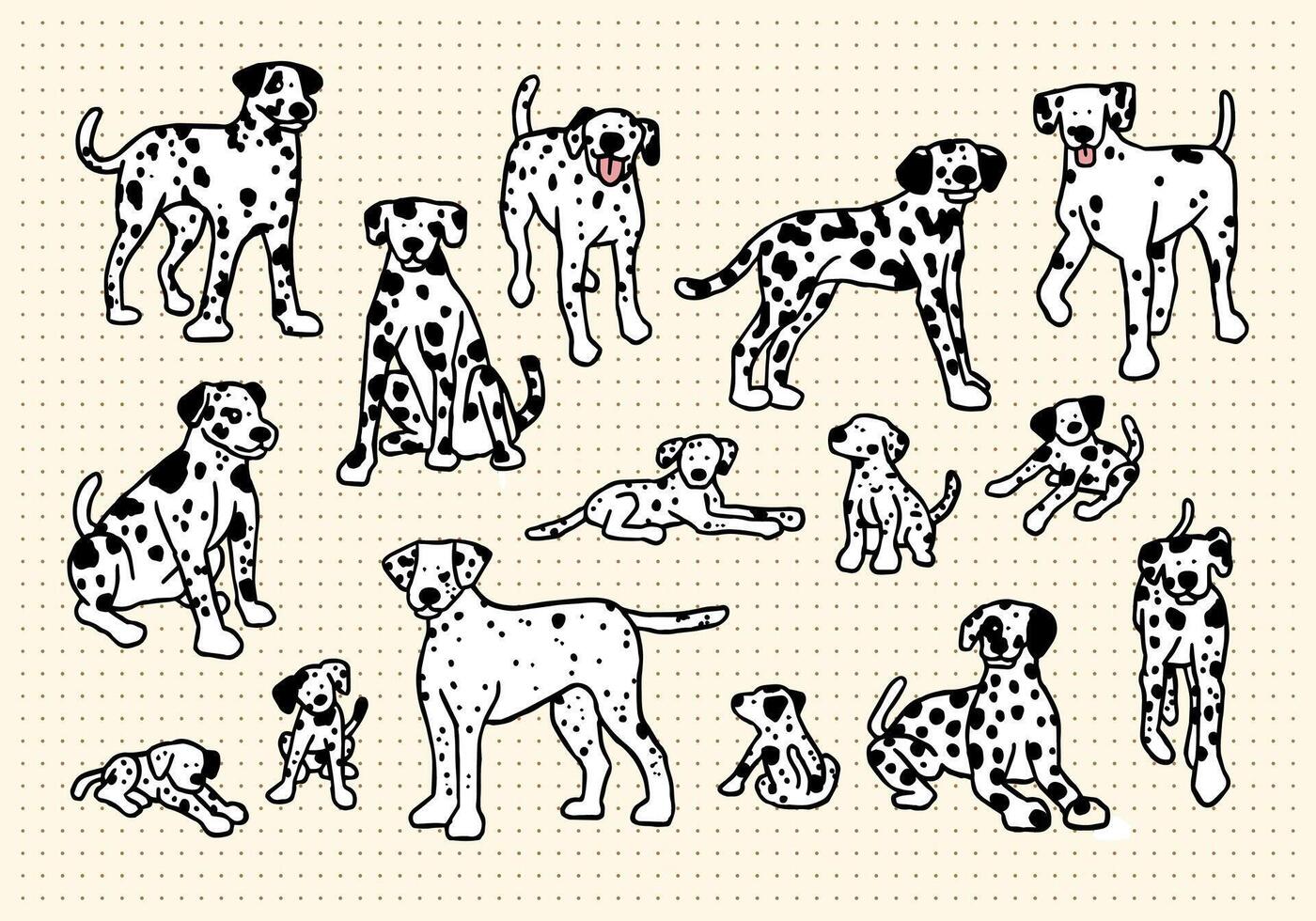 Dalmatian Dog Hand Drawn Doodle Set vector