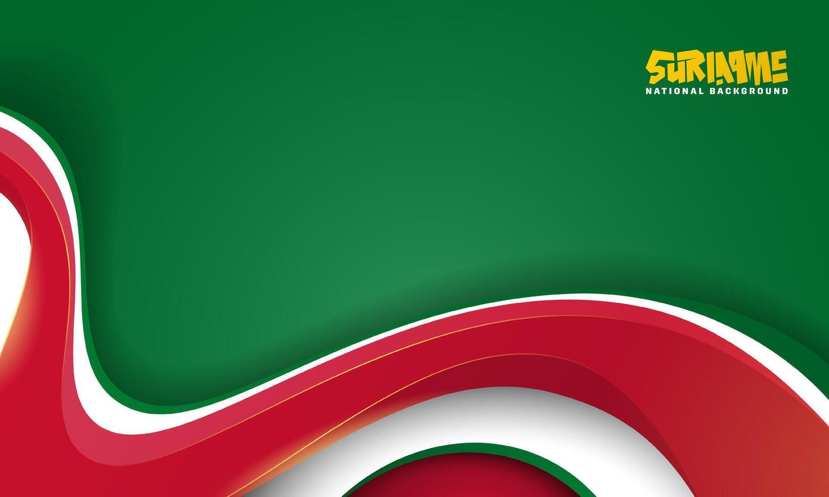 Green and red background with waving red shape in simple 3d style on white shape. Suriname independence day template. suriname national background vector