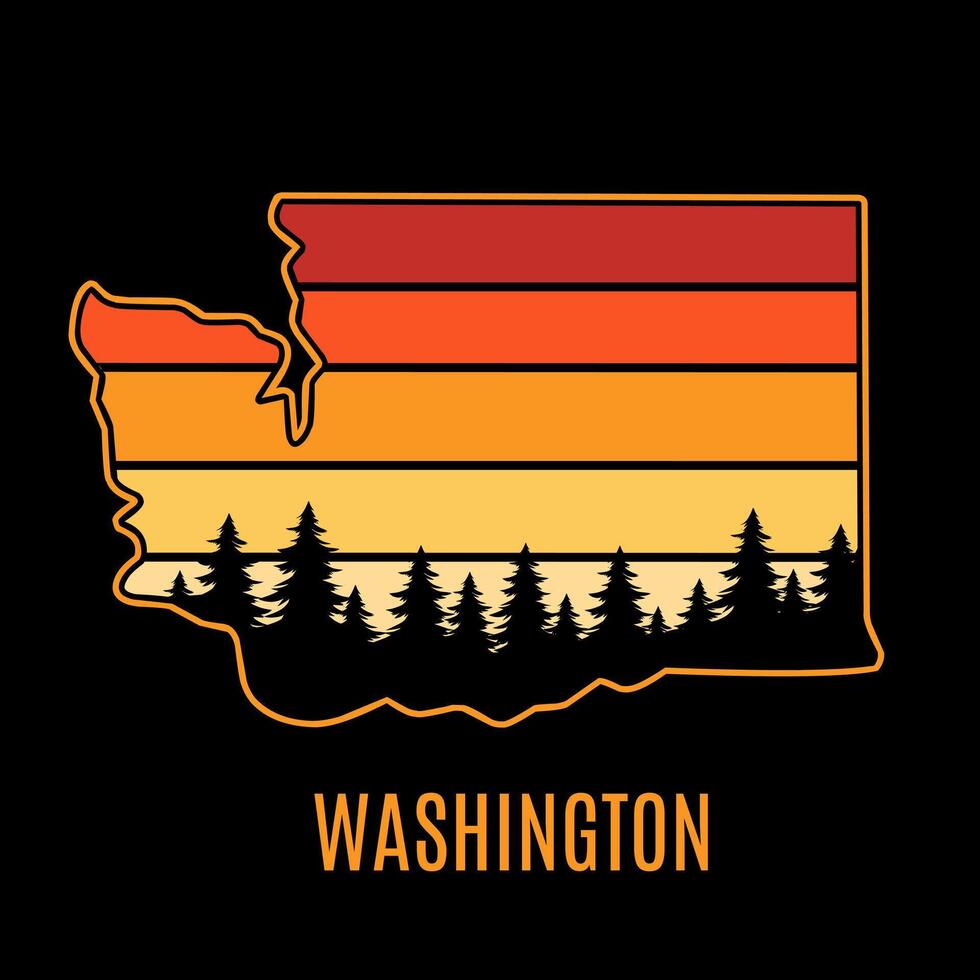 Washington Silhouette with Retro Sunset and Forest Illustration vector