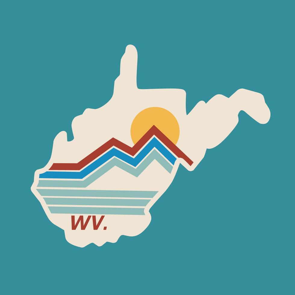 West Virginia sticker design with retro line, nature design, perfect for print, apparel, etc vector