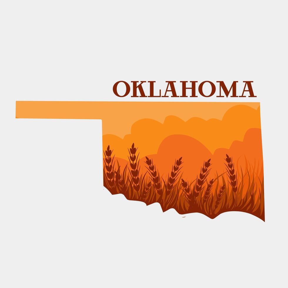Oklahoma State with Wheat Field Silhouette vector
