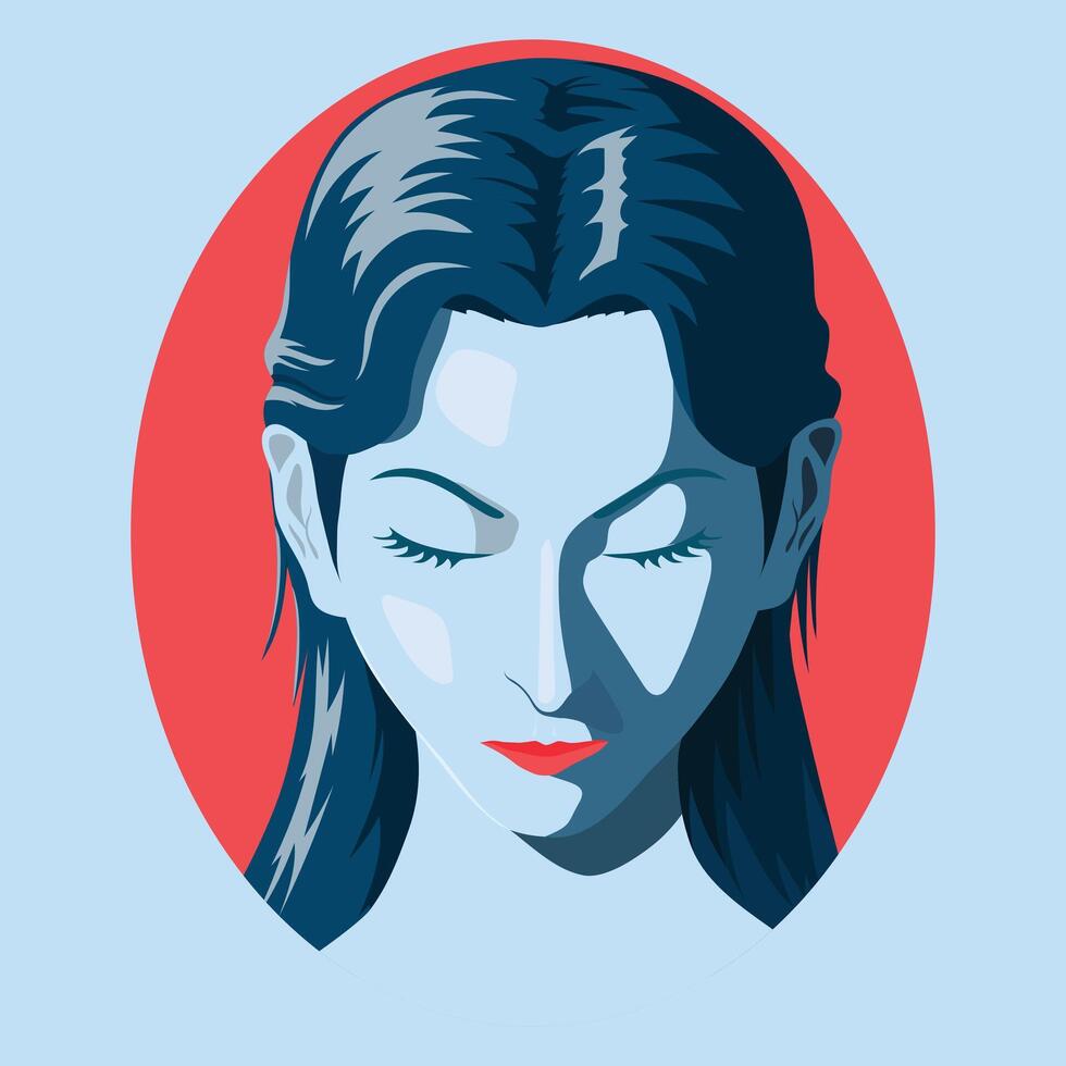 Portrait of a woman in blue. vector