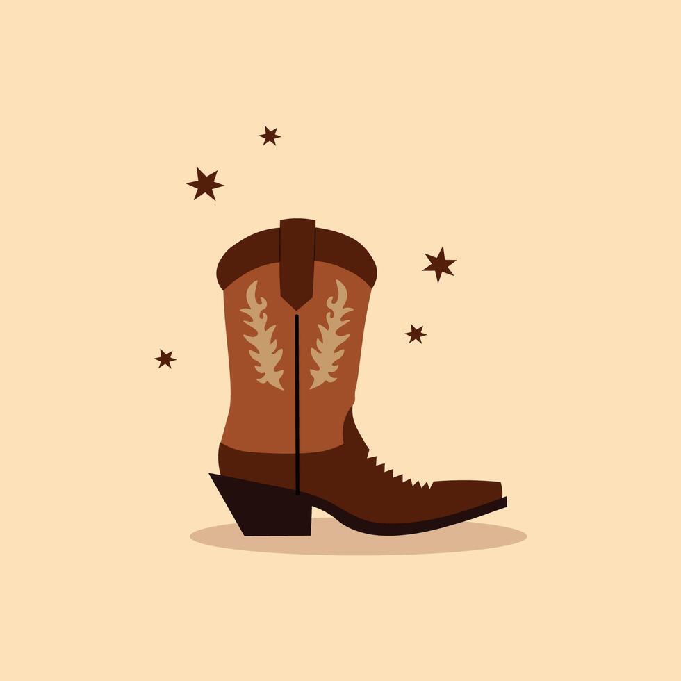 Cowboy boots hand drawn illustration. Wild West concept, shepherd shoes in retro design. Decorative element for poster, print, card, icon, sign, flyer, paper, wrapping. Lifestyle, fashion, art vector
