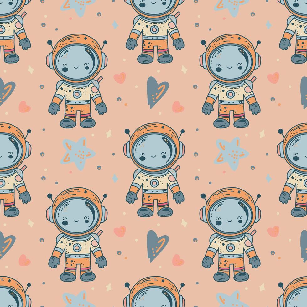 un modelo de un alegre astronauta y espacio objetos. vector